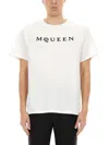 Alexander Mcqueen Men White Crewneck T-shirt With Logo Lettering On The Front In Cotton Man In White