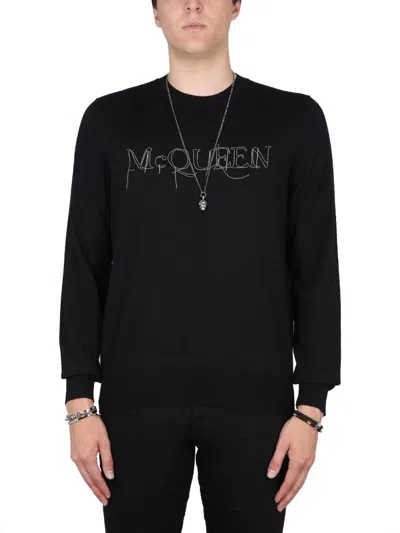 Alexander Mcqueen Jersey With Logo Embroidery In Black