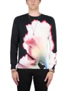 Alexander Mcqueen Jersey With Solarised Flower Print In Black