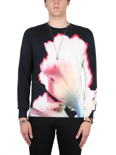 Alexander Mcqueen Jersey With Solarised Flower Print In Multicolour