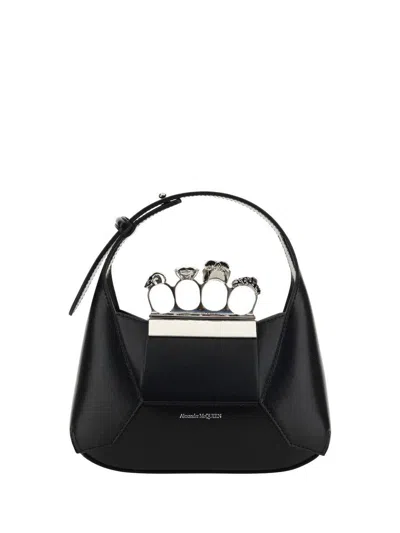 Alexander Mcqueen Mini Jewelled Leather Hobo In Black