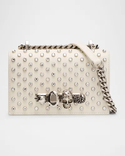 Alexander Mcqueen Jeweled Leather Shoulder Bag In Silver