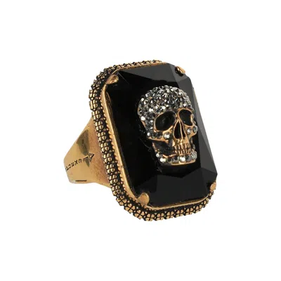 Pre-owned Alexander Mcqueen Jeweled Skull Ring 'black/gold' | Men's Size Onesize