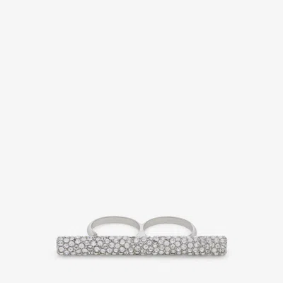 Alexander Mcqueen Double Cross-bar Ring In Palladium In Silver