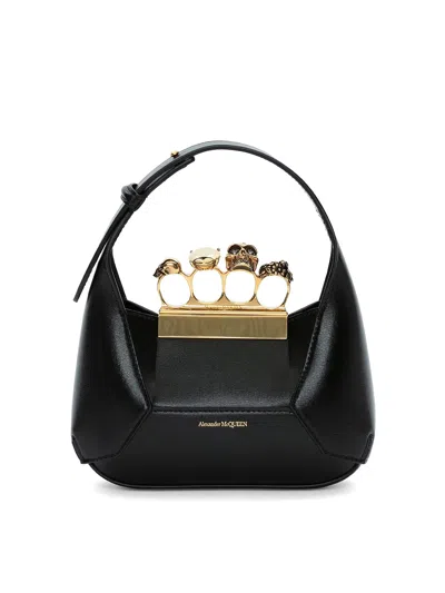 Alexander Mcqueen Jewelled Hobo Leather Mini Bag In Black