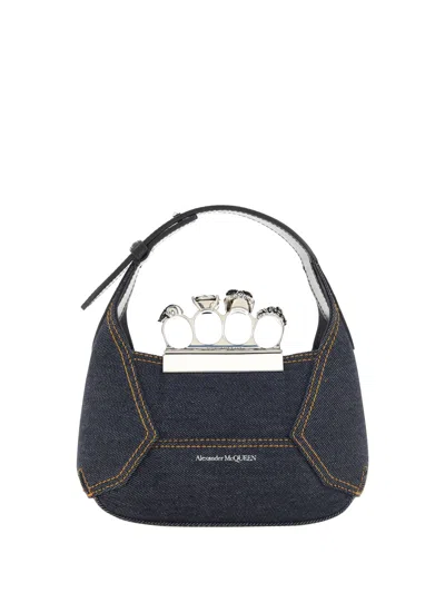 Alexander Mcqueen Women's Jewelled Mini Hobo Bag In Denimblack