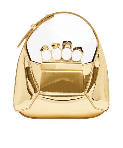 Alexander Mcqueen Jewelled Hobo Mini Shoulder Bag In Gold