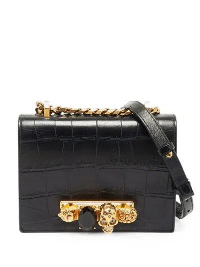 Pre-owned Alexander Mcqueen Jewelled Leather Mini Bag In Black