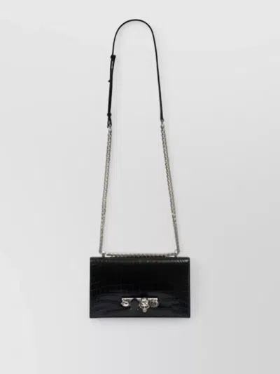 Alexander Mcqueen Jewelled Satchel Small Leather Crossbody Bag In Black