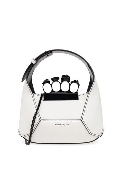 Alexander Mcqueen Jewelled Mini Handbag In White/black