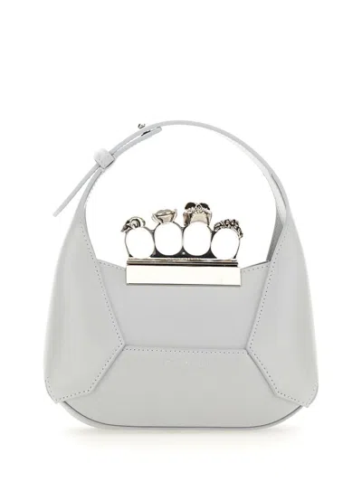 Alexander Mcqueen Jewelled Mini Hobo Bag In Grey