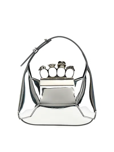 Alexander Mcqueen Jewelled Mini Hobo Bag In Silver