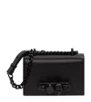 Alexander Mcqueen Crystal Skull Knuckle Leather Satchel In Black