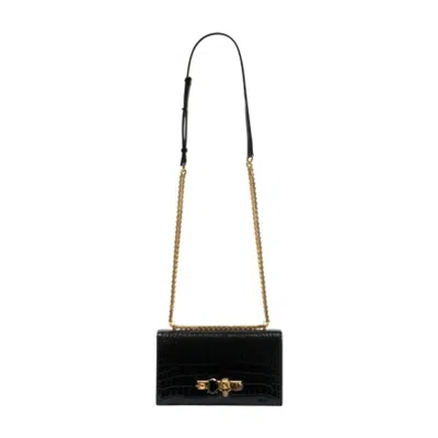 Alexander Mcqueen Jewelled Satchel Leather Crossbody Bag In Black