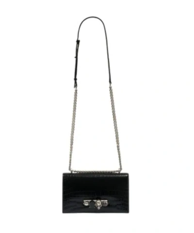Alexander Mcqueen Jewelled Satchel Crossbody Bag In Black