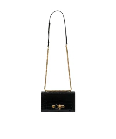 Alexander Mcqueen Jewelled Satchel Crossbody Bag In Black