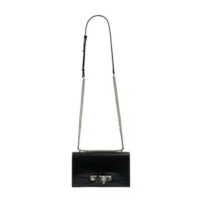 Alexander Mcqueen Jewelled Satchel Crossbody In Black