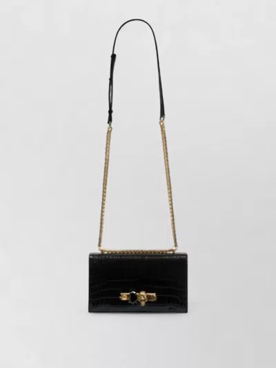 Alexander Mcqueen Jewelled Satchel Leather Crossbody Bag In Black