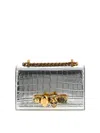 Alexander Mcqueen Mini Skull-embellished Crocodile-effect Crossbody Bag In Silver