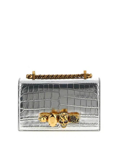 Alexander Mcqueen Jewelled Satchel Mini Crossbody Bag In Silver