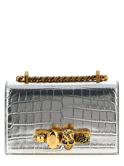 Alexander Mcqueen Jewelled Satchel Mini Crossbody Bag In Silver