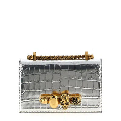 Alexander Mcqueen Jewelled Satchel Mini Crossbody Bag In Silver