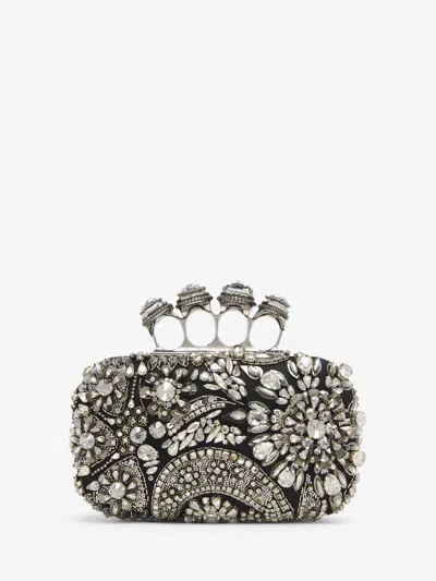 Alexander Mcqueen Jewelled Spider Knuckle Clutch In Black