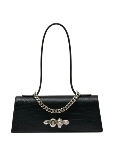 Alexander Mcqueen Black Leather Jewelled Shoulder Bag Blacksilver Borse A Mano
