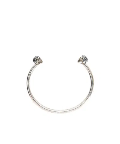Alexander Mcqueen Jewelled Twin Skull Bracelet In White