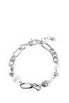 Alexander Mcqueen Skull And Pearl Bracelet In Silver