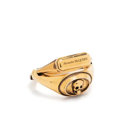 Alexander Mcqueen Logo Engraved Ring In Gold