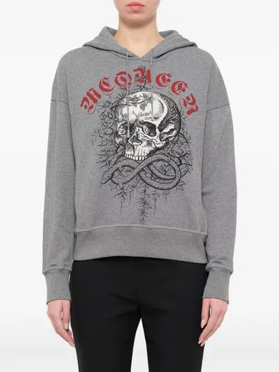 Alexander Mcqueen Jungle Skull Hoodie In Gray
