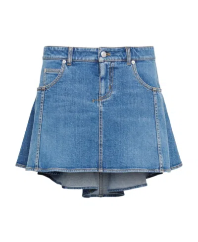 Alexander Mcqueen Kickback Denim Skirt In Blue