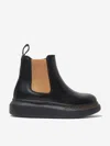 Alexander Mcqueen Kids Black & Orange Oversized Chelsea Boots In Black