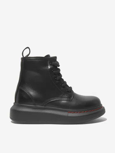 Alexander Mcqueen Kids Leather Lace Up Chunky Boots Eu 31 Uk 12.5 Black