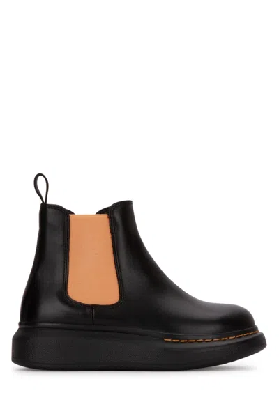 Alexander Mcqueen Kids Mini Leather Boots In Black