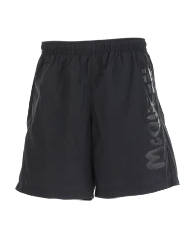 Alexander Mcqueen Knee-length Swim Shorts In Black