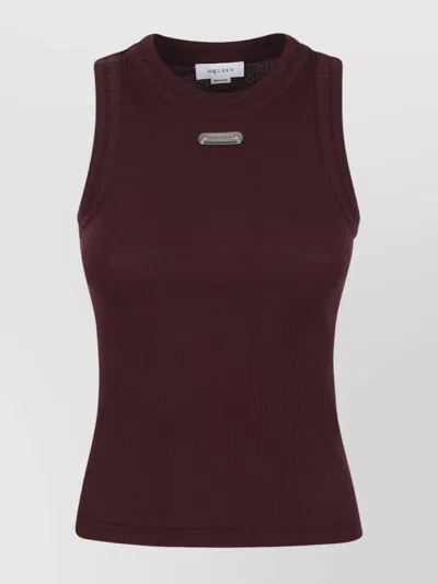 Alexander Mcqueen Knit And Stitch Crew Neck Top In Burgundy