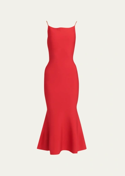 Alexander Mcqueen Knit Flare Hem Midi Dress In Red