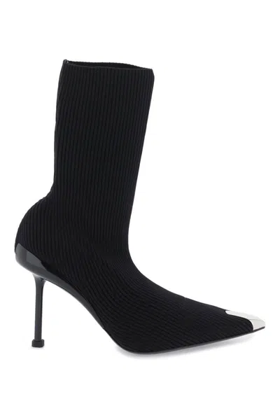Alexander Mcqueen Knit Slash Ankle Boots In Black