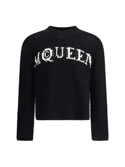 Alexander Mcqueen Mcqueen Textured Cotton Sweater With Inlaid Logo In Black