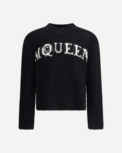 Alexander Mcqueen Mcqueen Textured Cotton Sweater With Inlaid Logo In Black