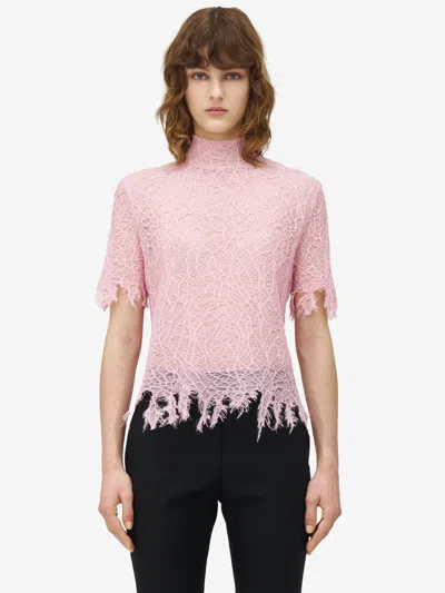 Alexander Mcqueen Knitted Cobweb Lace Top In Blanshee Pink