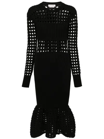 ALEXANDER MCQUEEN KNITTED MESH MIDI DRESS
