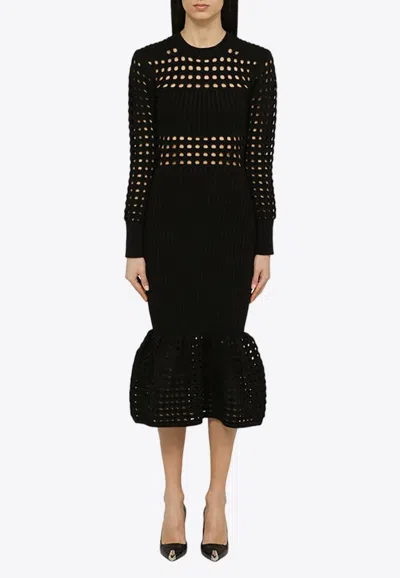 ALEXANDER MCQUEEN KNITTED MESH SLEEVED MIDI DRESS