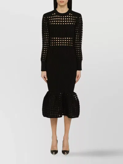 ALEXANDER MCQUEEN KNITTED MIDI DRESS RUFFLED HEM