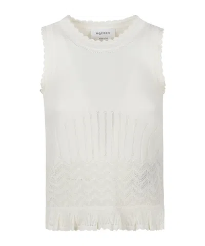 Alexander Mcqueen Knitted Ruffle-trim Tank Top In White
