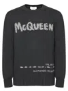 Alexander Mcqueen Cotton Crew-neck Sweater With Contrasting Logo In Black