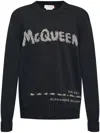 Alexander Mcqueen Cotton Crew-neck Sweater With Contrasting Logo In Charcoalsteel