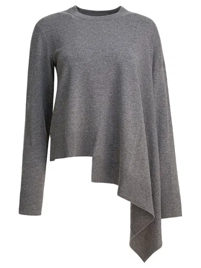 Alexander Mcqueen Asymmetrical Cashmere Crew Neck Sweater Knitwear Grey In Gray